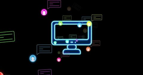 Digital Communication Interface with Neon Social Icons - Download Free Stock Images Pikwizard.com