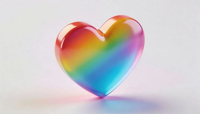 Shimmering iridescent rainbow heart glossy translucent jewel for love pride design