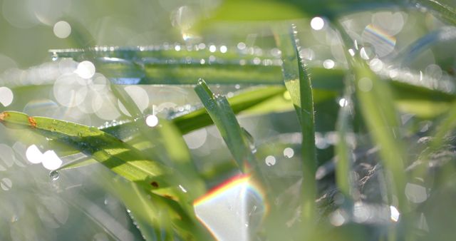 Close up of water drops in sunny grass - Download Free Stock Photos Pikwizard.com