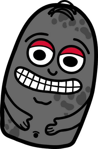 Whimsical gray rock-like creature on transparent background