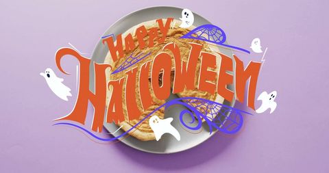 Halloween-themed pancakes with ghost illustrations