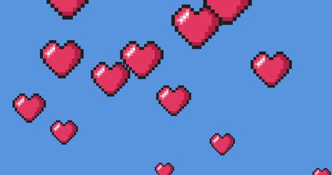 Pixelated Heart Icons on Blue Background for Love and Romance Theme - Download Free Stock Images Pikwizard.com