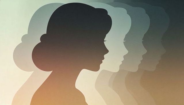 Layered female profile silhouettes with gradient overlay representing identity echoes