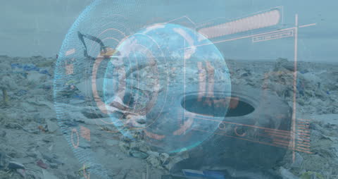 Digital Globe with Data Overlapped on Wasteland Scene