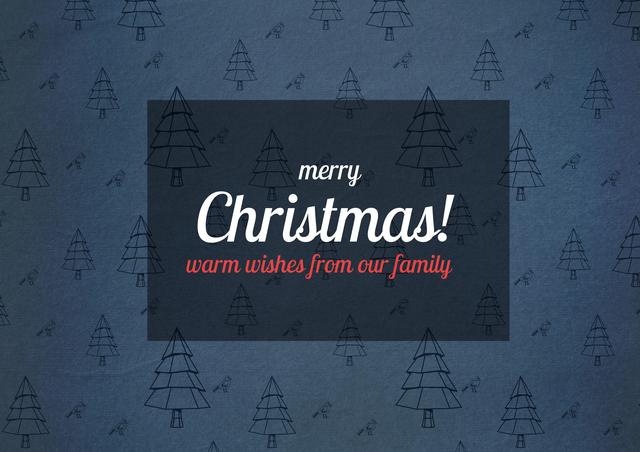 Ideal for holiday greetings, this Christmas card features a festive message and tree pattern. Perfect for digital sharing or printing. It has an inviting message that conveys family warmth and holiday spirit, making it great for sending to loved ones or using in seasonal marketing campaigns.