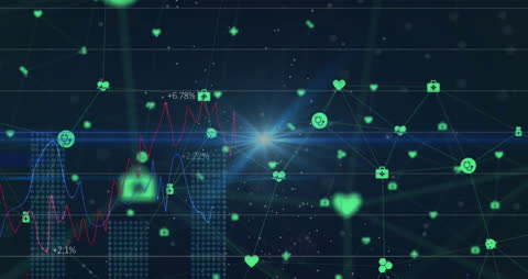 Digital Network Connections Overlaying Financial Data Animation