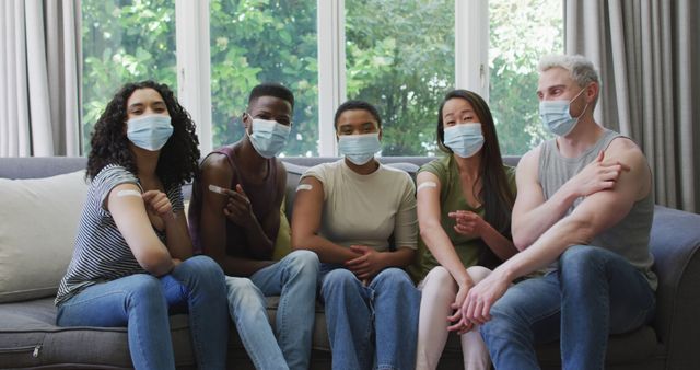 People of Various Ethnicities Showing Vaccine Bandages Wearing Face Masks - Download Free Stock Images Pikwizard.com