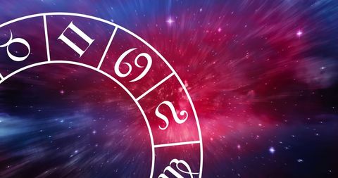 Zodiac Wheel in Cosmic Universe with Stars