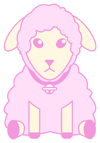Cute pastel pink sheep cartoon with bell and transparent background