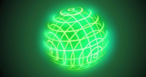 Glowing green sphere with futuristic patterns