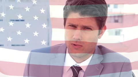 Businessman with Superimposed USA Flag Symbolizing Patriotism