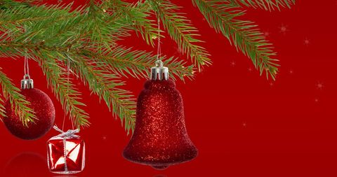 Christmas Tree With Red Ornaments on Vibrant Background - Download Free Stock Images Pikwizard.com