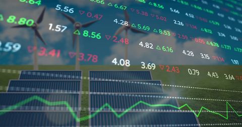 financial data graphs overlaying renewable energy background - Download Free Stock Images Pikwizard.com