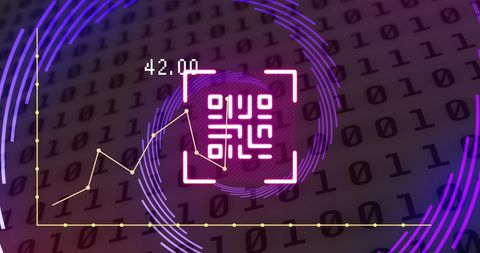 Digital QR Code Over Lively Binary Background with Graphs - Download Free Stock Images Pikwizard.com