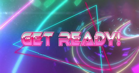 Retro Neon Gaming Screen Get Ready Text with Futuristic Vibrant Background - Download Free Stock Images Pikwizard.com