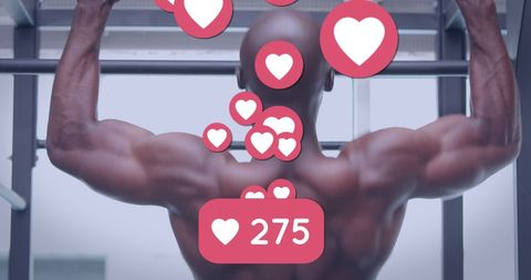 African American Man Working Out with Social Media Engagement