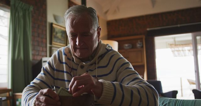 Senior Man Counting Money at Home Involving Financial Planning - Download Free Stock Images Pikwizard.com