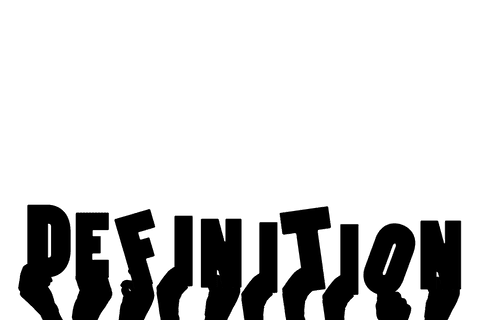 Transparent illustration of hands holding definition text