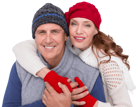 Happy Couple Embracing in Warm Winter Attire on Transparent Background