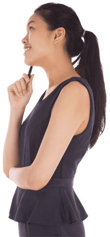 Smiling asian businesswoman festive in professional attire transparent background