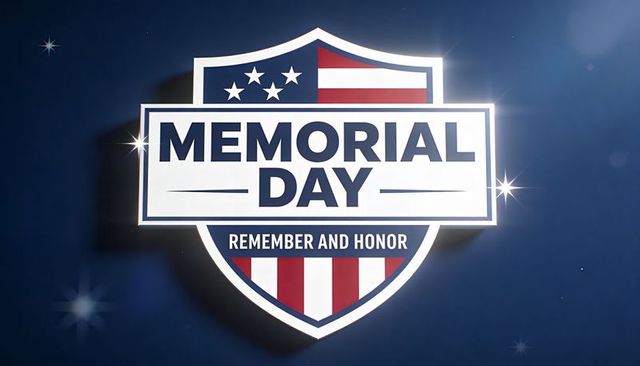 Memorial day shield emblem remember and honor patriotic badge with stars and stripes