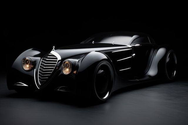A sleek black sports car showcases its design under dramatic lighting - Download Free Stock Photos Pikwizard.com