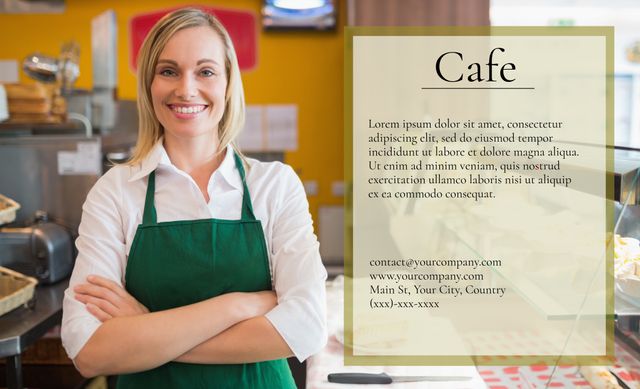 Smiling Female Barista in Cafe Interior with Menu Card Display - Download Free Stock Templates Pikwizard.com