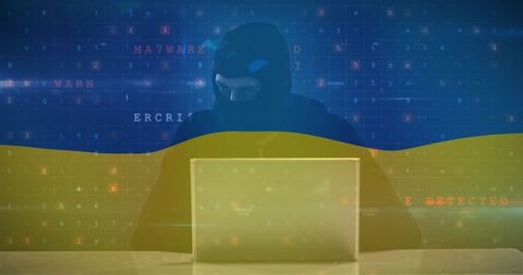Cyber Warfare and Security Threat with Ukrainian Flag Symbolism - Download Free Stock Images Pikwizard.com