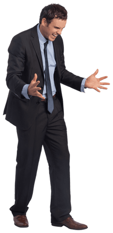 Frustrated Businessman in Suit Screaming on Transparent Background
