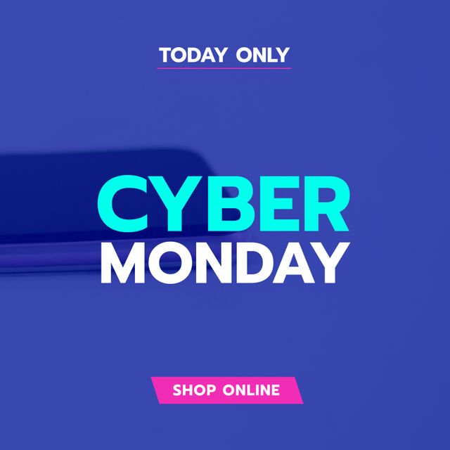 Image of cyber monday on blue background with smartphone. Online shopping, sales, promotions and cyber monday concept.