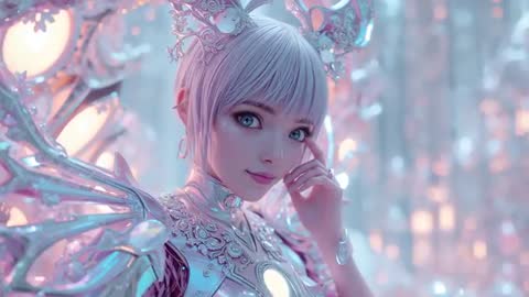 Ethereal Futuristic Character in Crystal Fantasy Realm