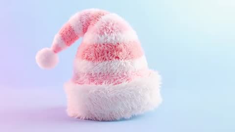 Rotating Pink and White Fluffy Santa Hat on Pastel Gradient Backdrop 4K Looping Footage