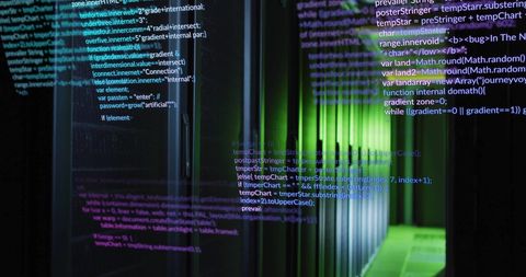 Digital Code Overlapping Industrial Data Center Server Racks - Download Free Stock Images Pikwizard.com