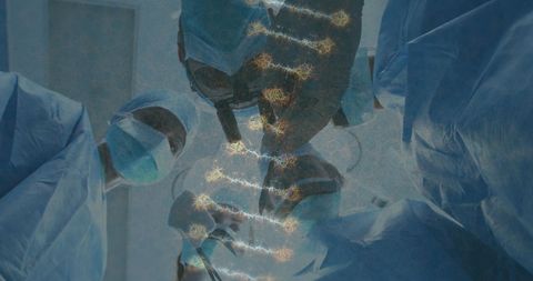 Double Exposure of DNA Strand and Surgeons in Operating Room