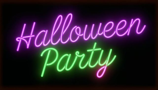 Glowing neon halloween party sign in vibrant colors