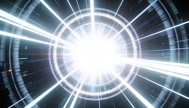 Blinding Energy Core Radiating Radial Beams Inside Futuristic Reactor Chamber
