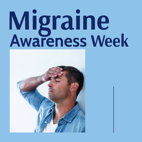 migraine awareness: man experiencing headache on blue - Download Free Stock Templates Pikwizard.com