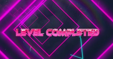 Neon Geometric Shapes with Level Completed Text Overlay - Download Free Stock Images Pikwizard.com