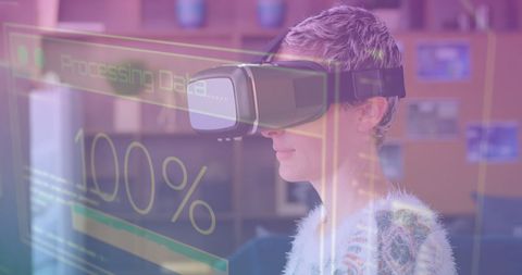 Woman Using VR Headset for Data Processing - Download Free Stock Images Pikwizard.com