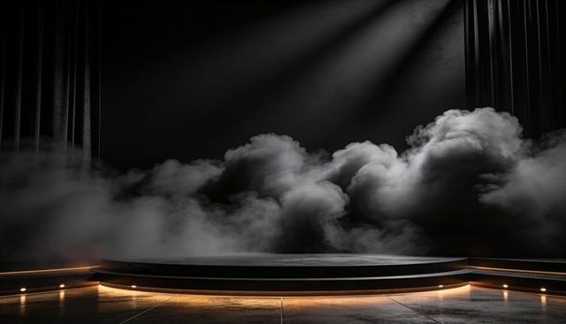 Glowing Circular Stage with Amber Underlighting and Rising Fog for Dramatic Presentations