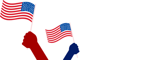 Flat design patriotic silhouette arms raising us flags transparent background