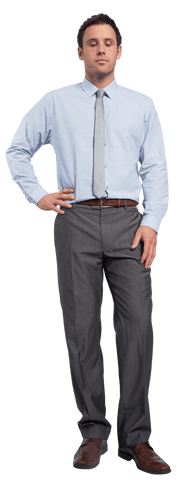 Confident businessman standing with hand on hip, transparent background