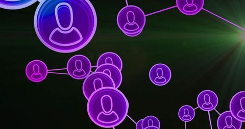 Futuristic network connections with neon user icons