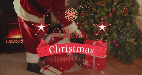 Santa Delivering Gifts with Merry Christmas Greeting and Festive Decorations - Download Free Stock Images Pikwizard.com