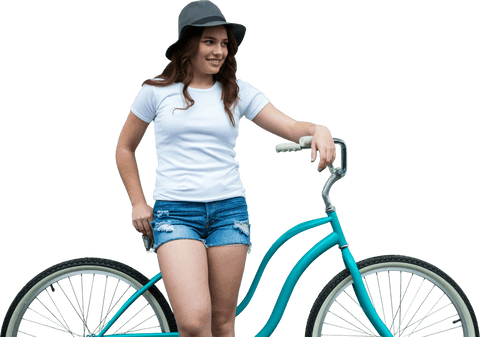 smiling woman leaning on bicycle with transparent background - Download Free Stock Videos Pikwizard.com