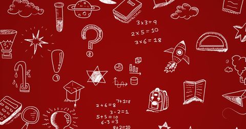 Education and Innovation Doodles on Red Background - Download Free Stock Images Pikwizard.com