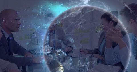 Business Team Globalization Meeting with Digital Earth Overlay - Download Free Stock Images Pikwizard.com