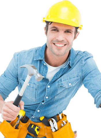 Smiling Carpenter Wearing Hard Hat Holding Hammer Transparent Background - Download Free Stock Videos Pikwizard.com