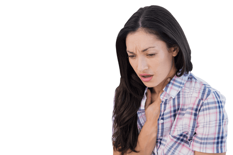 Worried Woman Clutching Chest on Transparent Background