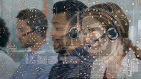 Business Team Working with Digital Network Overlay